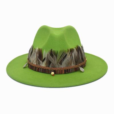 China Plush Festival Faux Wool Felt Flat Brim Jazz Felted Hat Cap For Women Men Summer Fall Winter Fashion Casual Dress for sale