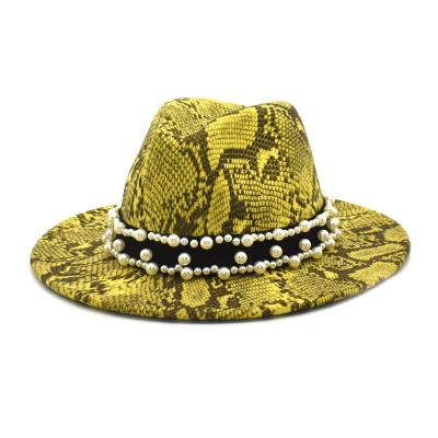 China Plush Faux Leather Women Jazz Fedora Hats With Pearl Accessories for sale