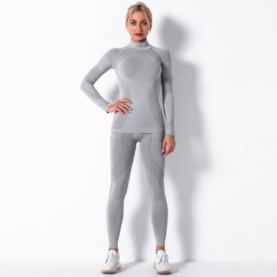 China Breathable Seamless Long Sleeve 2 Piece Spandex Fitness Yoga Suit for sale