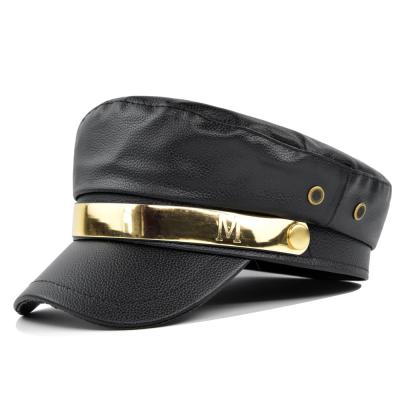 China Factory Wholesale Striped 2021 Fashion Winter Adults Pu Leather Sun Visor Beret Hats for sale