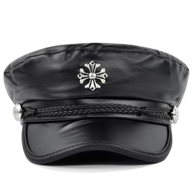 China New Arrival High Quality Fashionable Striped PU Adults Sun Visor Beret Leather Hats for sale