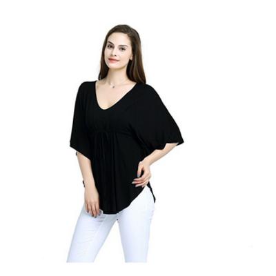 China New Arrival Women Casual Short Sleeve Anti-pilling Blouse Solid Color Ladies Loose Fashion Tops Latest Design for sale