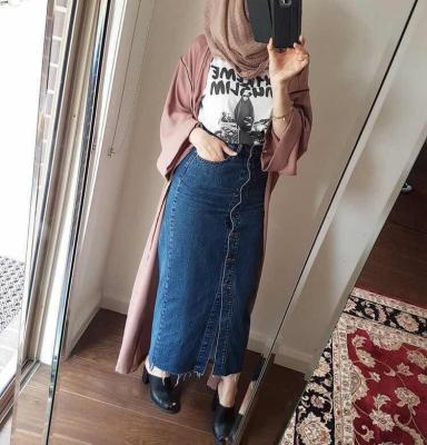 China Newest Fashion Plus Size Youth Islamic Lady Long Denim Skirts for sale