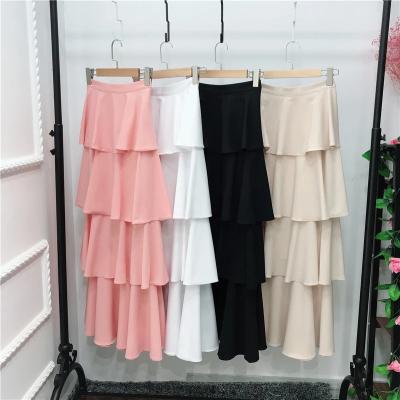 China New Plus Size Fashion Heavy Chiffon Long Skirt Tiered Layers Maxi Skirt For Muslim Women for sale