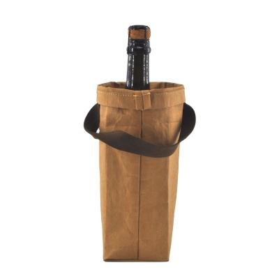 China Waterproof One Premium Wine Bottle Cooler Carry Glass Carrier Shopping Paper Pocket Foldable Thermo Bag Brown for sale