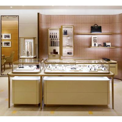 China Morden Watch Jewelry Shop Store Display Showcase Design Product High End Luxury Golden Cabinet For Sale for sale