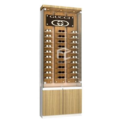 China Commercial Display Glasses Store Cosmetic Shop...Custom Wooden Glass Display Rack Sunglasses Eyewear Display Cabinet Rack With Glass Door for sale