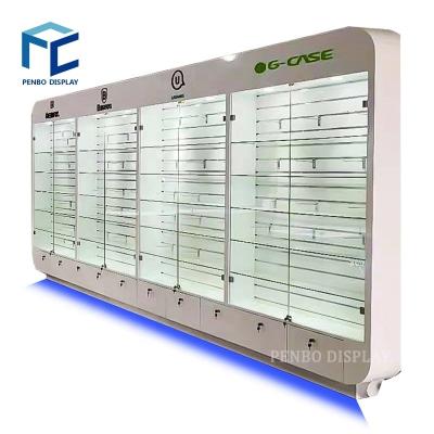 China MDF/Polywood/Wood+Tempered Glass Factory Direct Selling Ultra Clear Mobile Phone Shop Decoration Glass Showcase Shop Counter Design Mobile Phone Display Glass Cabinet for sale