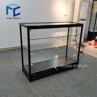 China MDF Retail Store Chain Store Small Black Chandelier Glass Counters Showcase With Sliding Doors For Jewelry Smoke Mobile Phone Store for sale