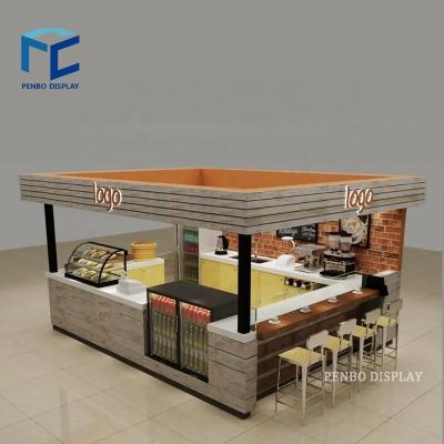 China Modern Painting Coffee Shop Kiosk Hot Painting Coffee Display Glass Counter For Food Kiosk Bubble Tea Shop Furniture for sale