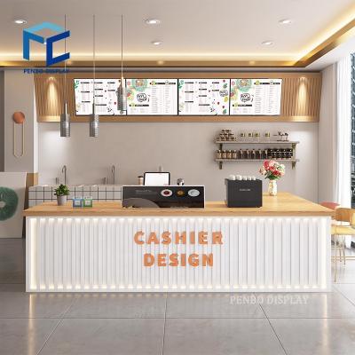 China Custom Fancy Coffee Ice Cream Bubble Tea Display Cabinet Juice Shop Interior Design Coffee Milk Tea Shop Counter for sale