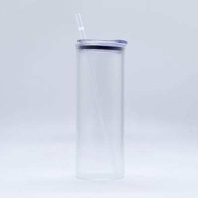 China Sublimation Double Wall Glass Sustainable Bottle With Lid Glass Reusable Plastic Water Bottle With Bamboo Lid And Straw for sale