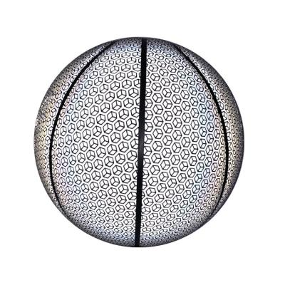 China Customization Holographic Leather Glowing Reflective Logo Training Basketball for sale