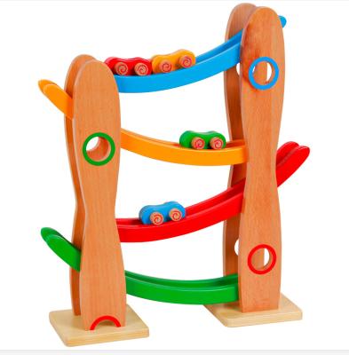 China Game New Early Education Wooden Toy Track Parking Lot Amusement Toy Cart for sale