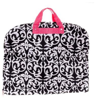 China Folding Traveling Garment Bag 40'' Pink Trim Damask Silver Pewter Hardware for sale