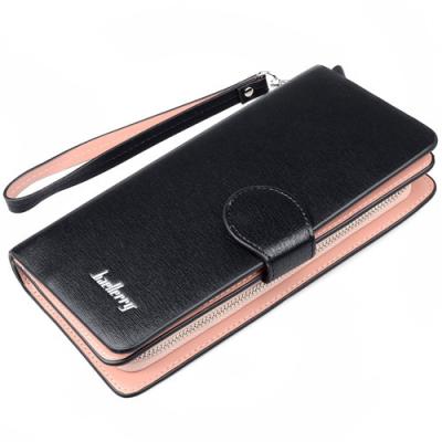 China Multi - Function Zip Pouch Wallet Women Fashion PU Wristlet Black Clutch Bag for sale