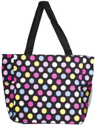 China Multicolor Folding Womens Tote Bags Dot Print Recyclable Zipper Closure for sale