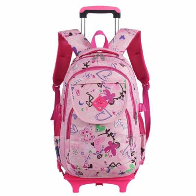 Chine Le rose partout dans le sac d'école de chariot à impression d'écran roule le sac du chariot des enfants à vendre