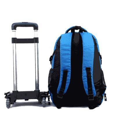 China Student Waterproof Nylon Rolling School Bags With Wheeled Trolley Hand In Blue for sale