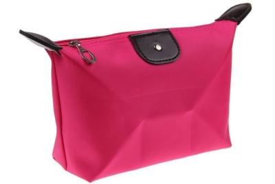 China Waterproof Nylon Fuchsia Portable Travel Cosmetic Bags Makeup Case 17.5 X 7 X 12cm for sale