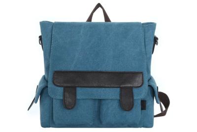 China Blue Shoulder Washed Canvas And Pu Leather Crossbody Handbag Backpack For Women for sale