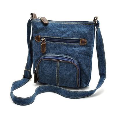 China Jeans-Freizeit-Schulter-Kuriertasche mit ledernen Abziehvorrichtung der zwei Taschen-/PU zu verkaufen