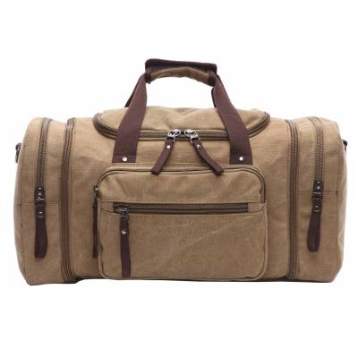 China Canvas / PU Brown Weekender Travel Duffel Bag With Multiple Pockets Medium Capacity for sale