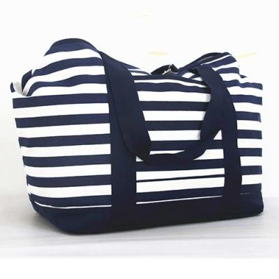 China Customized 20oz Canvas Large Stripe Women Tote Bag With Small Pocket Inside for sale