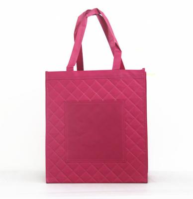 China Fuchsia Recycled Shopping Tote Bag with Front Pocket / Top Handle Non Woven Fabric for sale