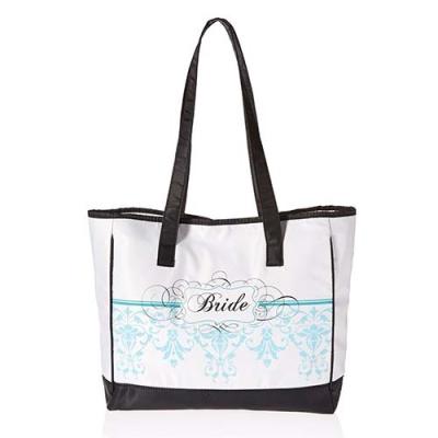 China Satin White Screen Print Shopping Tote Bag / Beach Bag Magnet Stud Closure For Women for sale