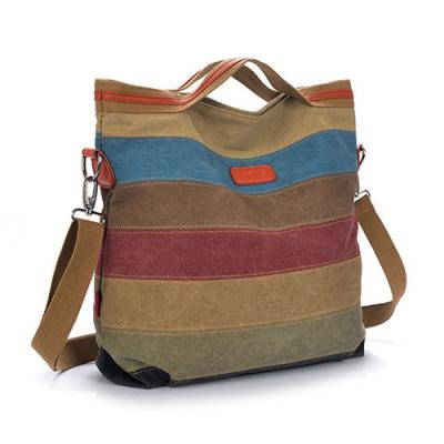 China Classic Colorful Striped Canvas Women Tote Bags Decorated With Zipper OEM / ODM for sale