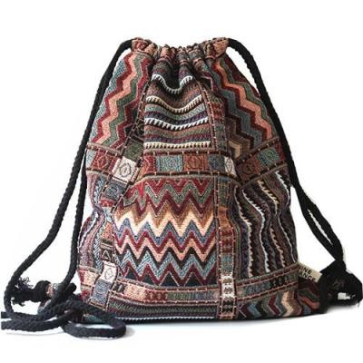 China Female Polyester Gym Sack Bag Bohemian Style Drawstring Sport Bag With Pocket for sale