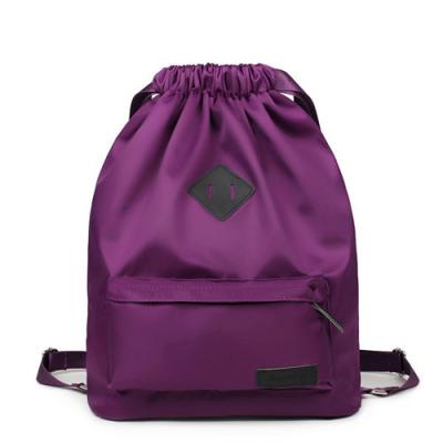 China Custom Fashion Gym Drawstring Sports Bag Purple With Front Zipper Pocket for sale