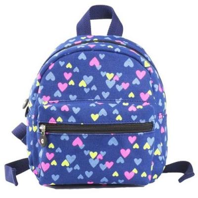 China Blue Heart Printing Kid School Bag Canvas Soft Shoulders Student Backpack for sale