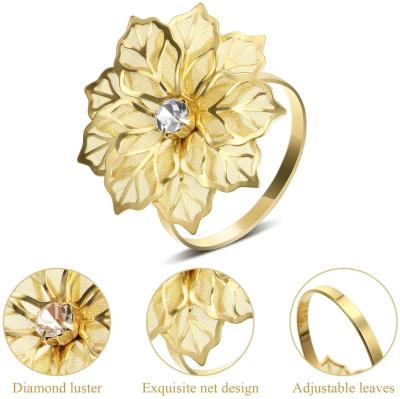 China 2022 Viable Romantic Luxury Napkin Ring Holder Gold Silver 2022 Rhinestone Flower Wedding Napkin Rings for sale