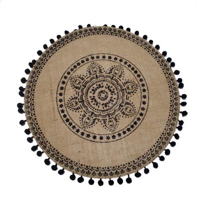 China Tabletex Sustainable Nature Jute Printed Round Decorative Place Mats With Pom Pop Table Mat For Dining Tableware for sale