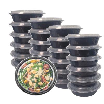 China 37 oz Black Microwavable Round Reusable Stackable Meal Prep Bowls, Disposable Plastic Microwavable Food Container with Lid for sale