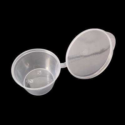 China 100ml Microwavable and Frozen Sauce Takeout Cup Hinged Lid Disposable Soy Cup Plastic Small Seasoning Cup With Lid for sale