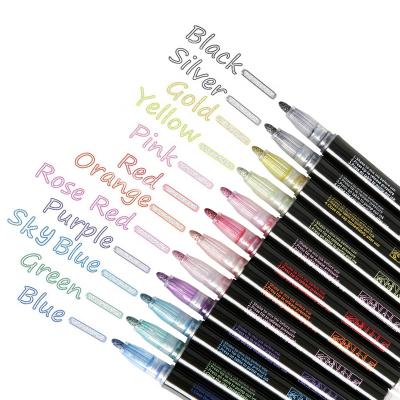 China Vivid Custom Set Art Drawing Pen Double Line Metal Color Cover 12/24 Color Marker Fluorescent Paint Set for sale