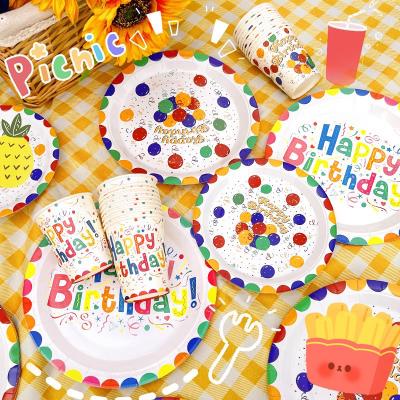 China Baby Shower Party Tableware Set Polka Dots Birthday Party Plate Paper Themed Tableware Birthday Decoration Party Supplies for sale