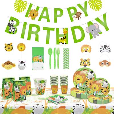 China Party Decorate Animal Design Hot Stamping Disposable Dish Cup Napkin Tableware Set For Birthday Party Supplies Tableware for sale