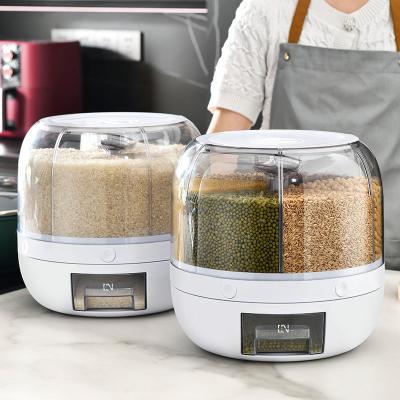 China Sustainable 360 ​​Degree Automatic 6 Grids Divided Rotating Rice Coffee Bean Dry Food Cereal Dispenser Cereal Storage Container for sale