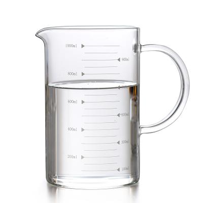 China New Viable Wholesale Sale 350ml/500ml/1000ml Coffee Maker Glass Clear Tumbler With Scale And Handle For Juice Beverage for sale