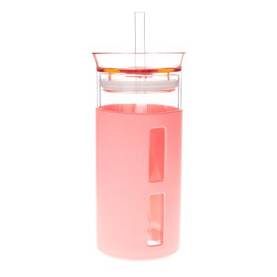 China 100% Recyclable Acrylic Cup Travel Glass Water Bottle With Straw Reusable Acrylic Cup Modern Water Bottle Glass With Silicon Sleeve for sale