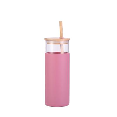 China Viable Water Bottles Glass Water Bottle Straw Silicone Protective Sleeve Bamboo Tumbler Glass Lid - BPA Free Beverage Water Bottle for sale