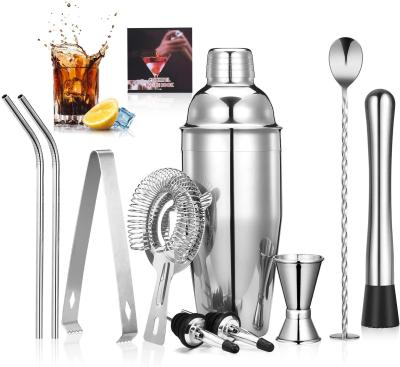 China 10 Piece 25oz Viable Bartender Kit Bar Set with Strainer Ice Tong Measuring Jigger Mixing Spoon Cocktail Shaker for sale