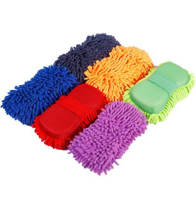 China Foam Viable Chenille Buffing Polish Wax High Quality 15*25cm Microfiber Car Wash Fabric Brush Cleaning Sponge for sale