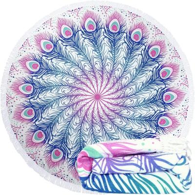 China Child Safe Quick Dry Sand Free Chunky Boho Bohemian Printed Mandala Tassels Large Round Beach Towels for sale