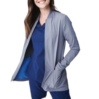 China New Design Hospital Dental Clinic Stylish Medical Unisex Senior Nurse Jacket Front Zipper Long Sleeve Spandex Solid Color for sale