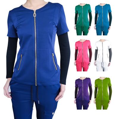 China Fast Shipping Hospital/Salon Delivery In Stock V-Neck Short Sleeve Scrubs Uniforms Stretch Slim Fit Hospital Uniforms For Nursing for sale